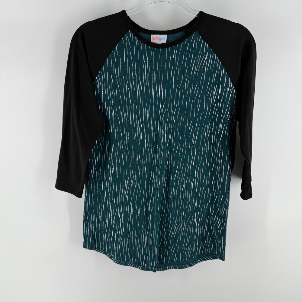 LuLaRoe‎ Teal Green White Stripe Baseball Tee Shirt Women's Size Small